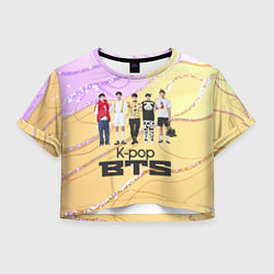 Футболка 3D укороченная женская BTS желто-розовый фон, цвет: 3D-принт