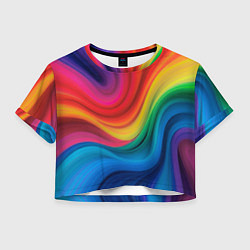 Футболка 3D укороченная женская Смесь ярких красок волнистыми линиями, цвет: 3D-принт