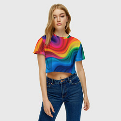 Футболка 3D укороченная женская Смесь ярких красок волнистыми линиями, цвет: 3D-принт — фото 2
