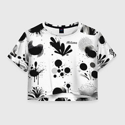 Футболка 3D укороченная женская Растительный паттерн и кляксы - Милан, цвет: 3D-принт