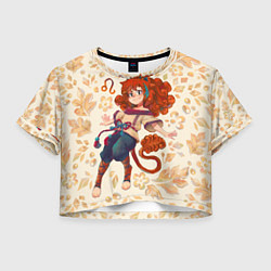 Футболка 3D укороченная женская Гороскоп в русском стиле: Лев, цвет: 3D-принт