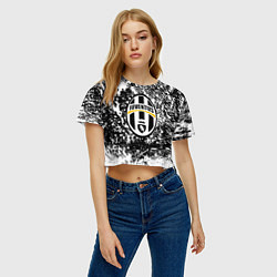 Футболка 3D укороченная женская Ювентус белые краски всплеск текстура, цвет: 3D-принт — фото 2