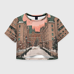 Футболка 3D укороченная женская Новогодний Московский двор, цвет: 3D-принт