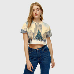 Футболка 3D укороченная женская Москва новогодняя елка, цвет: 3D-принт — фото 2