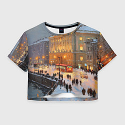 Футболка 3D укороченная женская Предновогодний Санкт-Петербург, цвет: 3D-принт