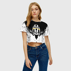 Футболка 3D укороченная женская Ювентус краски всплеск текстура, цвет: 3D-принт — фото 2