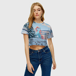 Футболка 3D укороченная женская Новогодняя лошадка у елочки, цвет: 3D-принт — фото 2