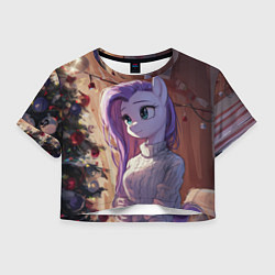 Футболка 3D укороченная женская Анимешная лошадка - Новый год, цвет: 3D-принт