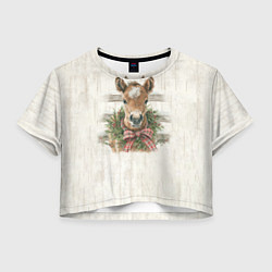 Футболка 3D укороченная женская Жеребёнок и новый год, цвет: 3D-принт