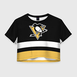 Футболка 3D укороченная женская Pittsburgh Penguins: Black, цвет: 3D-принт