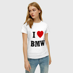 Футболка хлопковая женская I love BMW, цвет: белый — фото 2