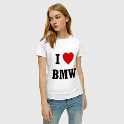 Футболка хлопковая женская I love BMW, цвет: белый — фото 2