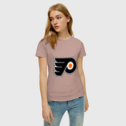 Футболка хлопковая женская Philadelphia Flyers, цвет: пыльно-розовый — фото 2