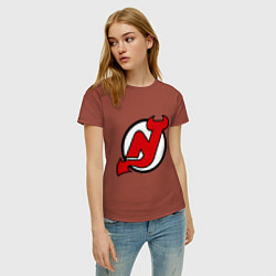 Футболка хлопковая женская New Jersey Devils, цвет: кирпичный — фото 2
