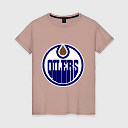 Футболка хлопковая женская Edmonton Oilers, цвет: пыльно-розовый