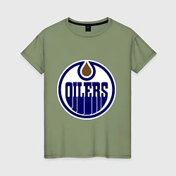 Футболка хлопковая женская Edmonton Oilers, цвет: авокадо