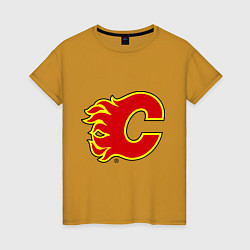 Футболка хлопковая женская Calgary Flames, цвет: горчичный