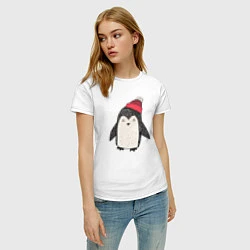 Футболка хлопковая женская Зимний пингвин-мальчик, цвет: белый — фото 2