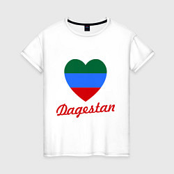 Футболка хлопковая женская Dagestan: Heart Flag, цвет: белый