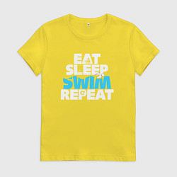 Футболка хлопковая женская Eat sleep swim repeat, цвет: желтый