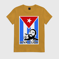 Футболка хлопковая женская Fidel: Viva, Cuba!, цвет: горчичный