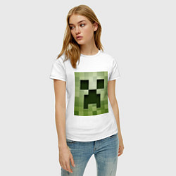 Футболка хлопковая женская Мinecraft creeper, цвет: белый — фото 2