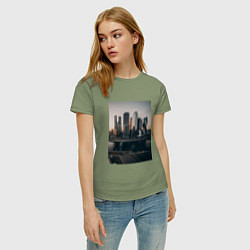 Футболка хлопковая женская Moscow City, цвет: авокадо — фото 2