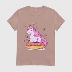 Футболка хлопковая женская Единорог на пончике, цвет: пыльно-розовый