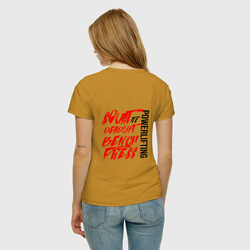 Женская футболка Пауэрлифтинг - силовое троеборье / Горчичный – фото 4