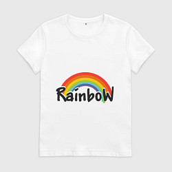 Футболка хлопковая женская Радуга (надпись), цвет: белый
