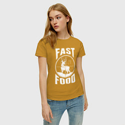 Футболка хлопковая женская FAST FOOD олень в прицеле, цвет: горчичный — фото 2