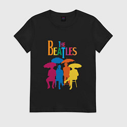 Футболка хлопковая женская The beatles - umbrellas, цвет: черный