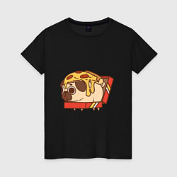 Футболка хлопковая женская Мопс-пицца, цвет: черный
