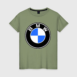 Футболка хлопковая женская Logo BMW, цвет: авокадо