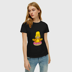Футболка хлопковая женская Гомер на пончике, цвет: черный — фото 2
