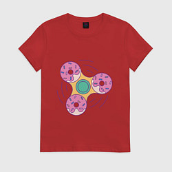 Футболка хлопковая женская Пончиковый спиннер, цвет: красный
