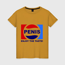 Футболка хлопковая женская Penis. Enjoy the taste, цвет: горчичный