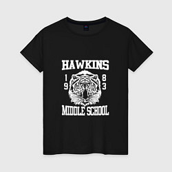 Футболка хлопковая женская Hawkins Middle School, цвет: черный