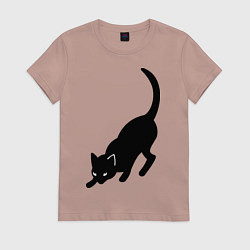 Футболка хлопковая женская ЧернаяБелая кошечка, цвет: пыльно-розовый