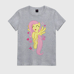 Футболка хлопковая женская Флаттершай и бабочки, цвет: меланж