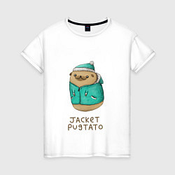 Футболка хлопковая женская Jacket Pugtato, цвет: белый