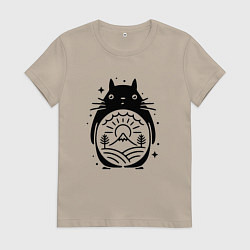 Футболка хлопковая женская Мой сосед Тоторо, цвет: миндальный