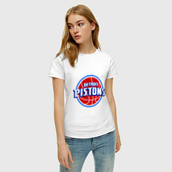 Футболка хлопковая женская Detroit Pistons - logo, цвет: белый — фото 2