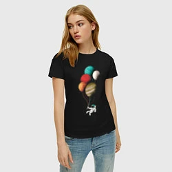 Футболка хлопковая женская Космические шары, цвет: черный — фото 2