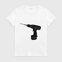 Футболка хлопковая женская Она: перфоратор, цвет: белый