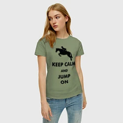 Футболка хлопковая женская Keep Calm & Jump On, цвет: авокадо — фото 2
