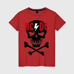 Футболка хлопковая женская AC/DC Skull, цвет: красный