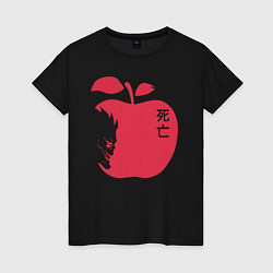 Футболка хлопковая женская Тетрадь Смерти - Рюк и яблоко, цвет: черный