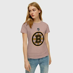 Футболка хлопковая женская Boston Bruins NHL, цвет: пыльно-розовый — фото 2