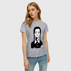 Футболка хлопковая женская Wednesday Addams, цвет: меланж — фото 2
